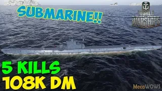 World of WarShips | S-1 | 5 KILLS | 108K Damage - Submarine Replay Gameplay 4K 60 fps