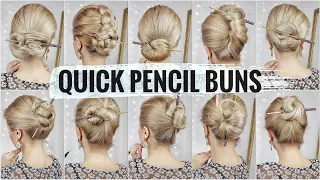 10 BUN HAIRSTYLES WITH A PENCIL 🌸 1-MINUTE HAIRSTYLES FOR SCHOOL 2020