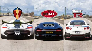 FH5 DRAG RACE - Koenigsegg Jesko Vs Bugatti Chiron Vs Nissan GT-R Nismo