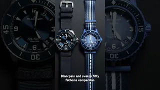 Blancpain fifty fathoms titanium 45mm and swatch fifty fathoms atlantic ocean comparison.