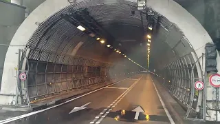 Crossing tunnel Montblanc from Italy to France with truck.