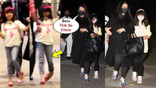 Aishwarya Rai Bachchan's Daughter Aaradhya Bachchan Walking Abnormally with Abhisekh at Airport