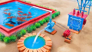 How to make mini substation supply water pump fish pond science project | diy tractor | @SunFarming