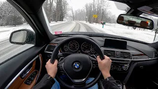 2016 BMW 328i xDrive on Continental DWS 06+ Tires - POV Snow Driving (Binaural Audio)