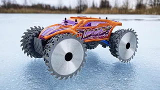 EXPERIMENT : Saws Instead Of Wheels On a Radio-Controlled Car | Сar On Ice