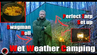 No Tent - Solo Camp with a Tarp and Chair, Lantern Heater & Swagman Roll in the Rain