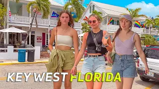 Key West Florida. Duval Street, Bars, Restaurants, People 4K HDR Walking Tour