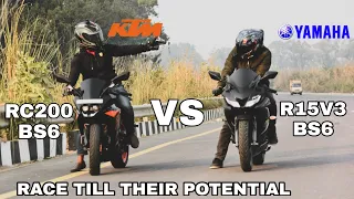 Yamaha R15V3 Bs6 Vs Ktm RC200 Bs6 | Race Till Their Potential | This Time It's a Tough Competition