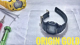 G-Shock DW-5035 Origin Gold watch breakdown | DW-5000 series Lug, case, engine parts deconstructed