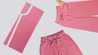 من السهل جداً تفصيل و خياطة بنطلون نسائي | بدون باترون | خياطه سروال نسائي واسع | Sew wide pants