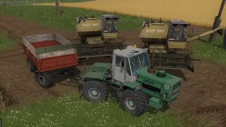 Farming Simulator 17 (CoursePlay)Уборка поля несколькими  комбайнами и трактор.