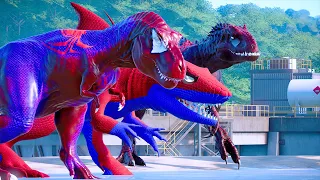 ALL RED SPIDER-MAN Dinosaurs in Jurassic World - Large SuperHero Dinosaur Battleground