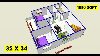 32 X 34 HOUSE PLAN DESIGN II 32 X 34 GHAR KA DESIGN II 2 BHK HOUSE PLAN