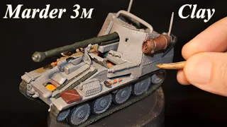 Is it CLAY!? Marder 3M - German tank destroyer of the WWII. Full Tutorial. Clay model with interior!