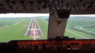 Cockpit view - Boeing 747-400F Landing Amsterdam Schiphol