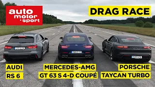 Drag race: Audi RS 6 vs Mercedes-AMG GT 63 S 4-d Coupe vs Porsche Taycan Turbo