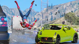 GTA 5 Iron Spiderman No Seatbelt Car Crashes - Spider-Man mod Gameplay (Long Video 7)