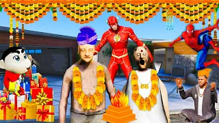 Franklin & Shinchan Celebrating Granny & Grandpa Marriage With Avengers In GTA 5 Telugu | HANTHAKUDU