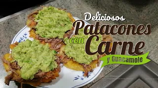 🥩 Patacones (tostones) colombianos con carne desmechada y guacamole 🥑 | Colombian tostones