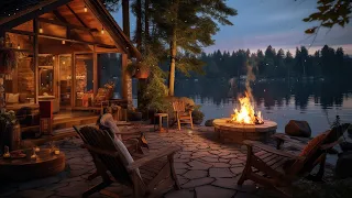 Calm Lakeside Ambience with Gentle Crackling Fire Sounds | Ideal for Deep Sleep and Relaxation