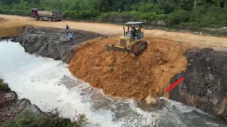 Amazing Land Filling cover On Foestry Skillful Dozer Push Soil, Dump Truck Unloading Soil