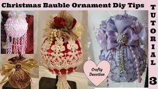 3- Red Christmas Bauble, Diy Christmas Ornament Tutorial, Shabby Chic decor. Fabric Crafts.