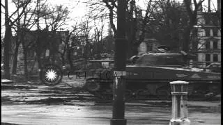 US soldiers advancing along the ruined area in Cologne, Germany. HD Stock Footage