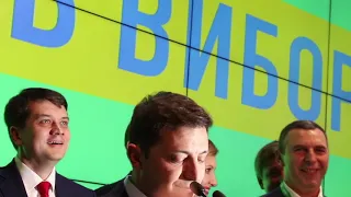 Volodymyr Zelenskiy reacts to the results of the exit polls