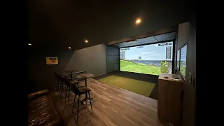 Latest Golf Simulator install with Super Wide Screen, Uneekor Eye Xo recessed monitors & Cinema use