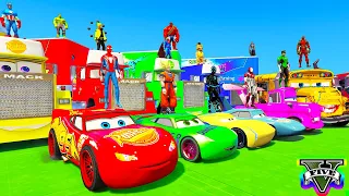 SPIDERMAN McQueen MEGA Ramp Challenge JUMP ! SUPERHERO HULK Goku Mack Truck Disney Cars 3 - GTA V