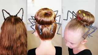 Halloween hairstyles. Spider hairstyle. Cat hairstyle.