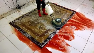 Extraordinarily rusty big dirty carpet cleaning satisfying rug cleaning ASMR