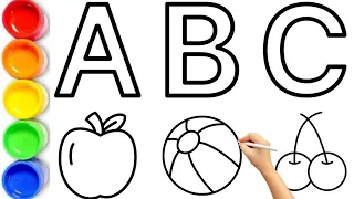 Fruits Drawing and coloring  Easy Step by Step  for Kids & Toddlers | ABC drawing | A for apple