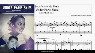 Under Paris Skies - Accordion - Hubert Giraud (Sheets Music, Tutorial score)