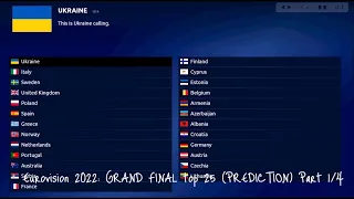 Eurovision 2022 VOTING SIMULATION: GRAND FINAL top 25 (PREDICTION) Part 1/4 (Jury voting)