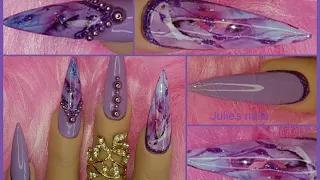 Purple Marble gel nail art