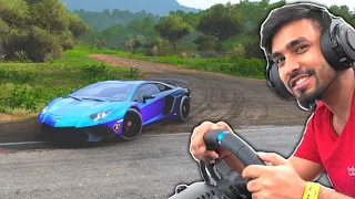 DRIVING A LAMBORGHINI AVENTADOR WITH REAL STEERING WHEEL - TECHNO GAMERZ GTA 5