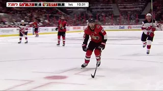 Erik Karlsson loses a race to avoid icing; yells "Fuck" in frustration
