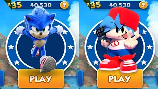 Sonic Dash vs Friday Night Funkin Run - Movie Sonic vs All Bosses Zazz Eggman All Character Unlocked