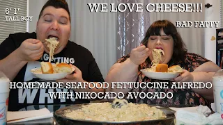 Homemade Seafood Fettuccine Alfredo Wtih Nikocado Avocado Mukbang Eating Show