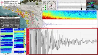 M 4.1 - 10 km SW of Corona 5/1/24 - RaspberryShake 4D Seismograph (RD29A) - Chino  Hills, CA