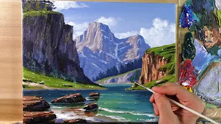 How to Paint Rocky Mountain Lake / Acrylic Painting / Correa Art