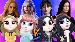 M3gan and Enid and Wednesday and Morticia VS My talking Angela || cosplay