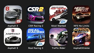 Asphalt 8, CSR Racing 2, Most Wanted, NFS No Limits, Asphalt 9, Real Racing 3, Traffic Rider...