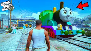 Franklin First Rainbow Thomas Train Experience with Shinchan & Mom and Dad in GTA 5 !