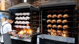 겉바속촉 참나무 장작구이 통닭, 자가제면 막국수 / oak firewood roasting chicken / korean street food