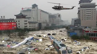 China floods 6 meters now! Train sink, planes submerged, bridges collapse!