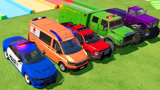 POLICE CAR, AMBULANCE, FIRE TRUCK, MONSTER TRUCK, COLORFUL CARS FOR TRANSPORTING! -FS 22