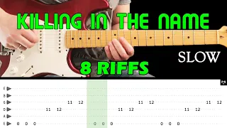 KILLING IN THE NAME - Guitar lesson - 8 Riffs SLOW (with tabs) - Rage Against the Machine