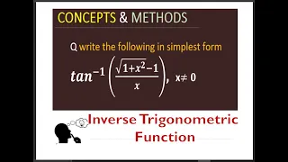 'tan^-1((sqrt(1+x^2) -1)/x)'  || tan^(-1)(sqrt(1+x^(2))-1)/(x) x is not equal to 0 ||